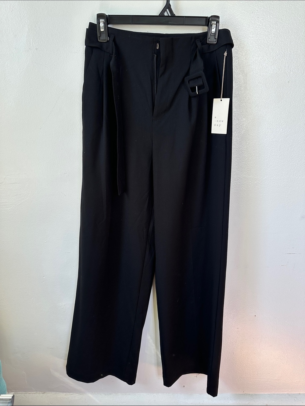 a new day Black Wide-Leg High-Waist Pants with Belt Detail